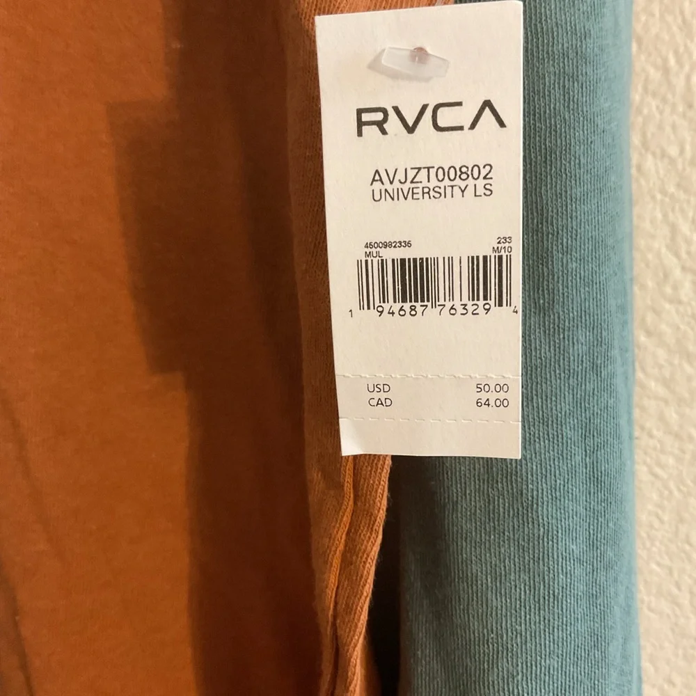 NWT RVCA University Long Sleeve Color Block‎ Shirt size Medium - Picture 2 of 3